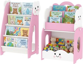 AIYAPLAY Kids Storage Unit for Ages 3–8, Modular Toy Organizer with 4-Shelf Magazine Rack, 3-Tier Bookcase & Nightstand, Pink | Aosom