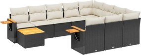 vidaXL 11 részes fekete polyrattan kerti ülőgarnitúra párnákkal