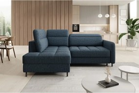 Kék bársony kinyitható-tárolóhelyes sarokkanapé (bal oldali-L alakú) Barea – ELTAP