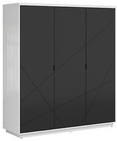 Gardróbszekrény Boston CE116Matt fekete, Fényes fehér, 201x180x57cm, Szekrényajtók: Pántos