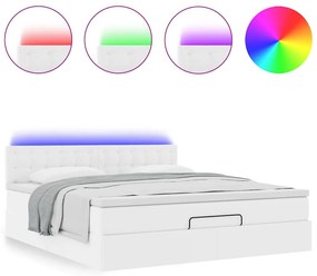 tiszta fehér műbőr ottomán ágy matracokkal &amp; LED-ek 160x200cm