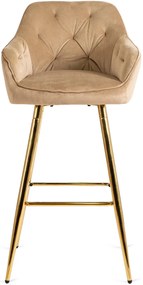 Bézs Bársony Bárszék Aranyszínű Lábbal. SALEM