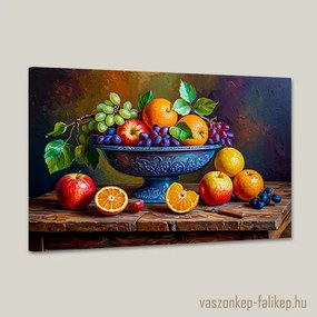 Gyümölcs csendélet elegáns tálban – prémium falikép 60x40 cm