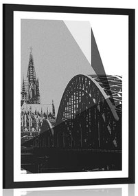 Poszter paszportuval Köln város illusztrációja fekete fehérben