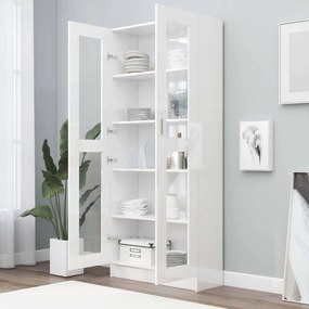 Magasfényű fehér forgácslap vitrinszekrény 82,5x30,5x185,5 cm