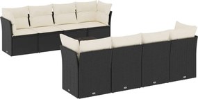 vidaXL 9 részes fekete polyrattan kerti ülőgarnitúra párnákkal