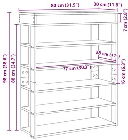 füstös tölgy színű szerelt fa cipőtartó 80x30x98 cm