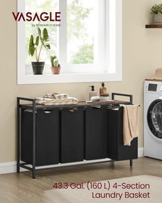 Szennyestartó, 4 rekeszes ruhaszeparáló kosár 116×33×72 cm, fekete és rusztikus barna