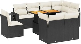 vidaXL 9 részes fekete polyrattan kerti ülőgarnitúra párnákkal