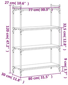 4 szintes fekete szerelt fa könyvespolc 80 x 30 x 120 cm