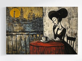 Vászonkép Canvas Város Erkély Terasz Nő Hölgy Kávé Bor 60x40