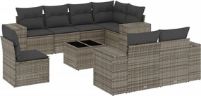 vidaXL 9 részes szürke polyrattan kerti ülőgarnitúra párnákkal