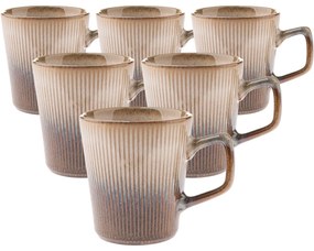 6 darabos kerámia bögrés készlet Rustik 410 ml, világosbarna
