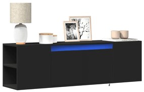 fekete fali TV-szekrény LED-világítással 135x31x39,5 cm