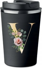 Prémium termo bögre fekete V-betűvel monogrammal Viola KT_141_cz