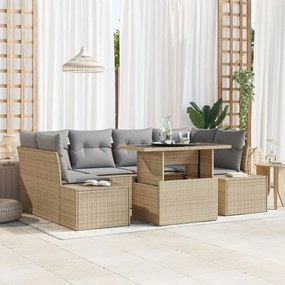7 Darabos Kert Kanapészett Párnákkal Bézs Poli Rattan