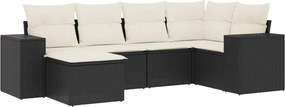 vidaXL 6 részes fekete polyrattan kerti ülőgarnitúra párnákkal