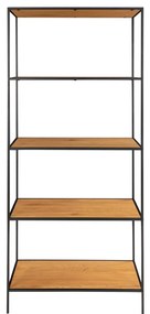 Vita polc, 5 polcos, tölgy hatású, fekete keret 80x36x170 cm