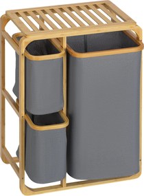 HOMCOM Szennyes Kosár Hamper Platform Rafinnal 3 Kivehető Mosókendő Szervező A Hálószobához Fürdőszobához Bambusz Szürke+Természetes 50 x 32 x 69,7 cm