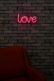 Műanyag LED-es fali dekoráció, Love - Pink