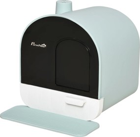 PawHut Zárható Macskaalom Tartály, Macska WC Kanállal és Almőrör Matrac, Kihúzható Tálca, Nagy Macskák Számára, Zöld, 43 x 44 x 47 cm | Aosom