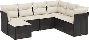 vidaXL 7 részes fekete polyrattan kerti ülőgarnitúra párnával