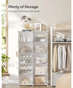 Összekapcsolható cipőtartó állvány fehér színben