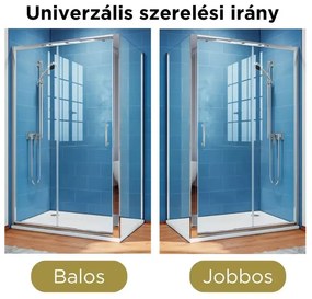 Stuxi Delhi 110x90 aszimmetrikus szögletes tolóajtós zuhanykabin 6 mm vastag vízlepergető biztonsági üveggel, krómozott elemekkel, 200 cm magas