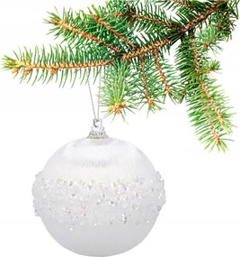 Karácsonyfadísz XXL 8 cm fehér, csillogó gyöngyökkel nagy díszgömb