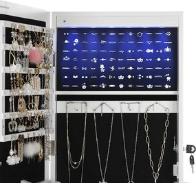 Led világító ékszerszekrény tükörrel, zárható ékszertartó 2 fiókkal, fehér