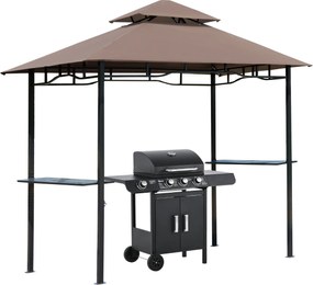 Outsunny Grill Pavilon Kert Canopy Grill Pavilon Erkély Pavilon Polcokkal Tűzálló Két Rétegű Tető Kávébarna 245 x 148 x 252 cm | Aosom
