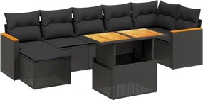 vidaXL 8 részes fekete polyrattan kerti ülőgarnitúra párnákkal