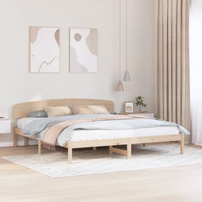Ágykeret Fejvéggel 200x200 cm Tömör Fa Fenyő