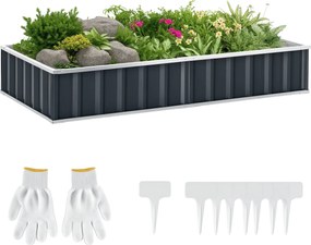 Outsunny Városi Kert 174x90x30 cm Acél Kerti Ágy, Kesztyűvel - Szürke | Aosom