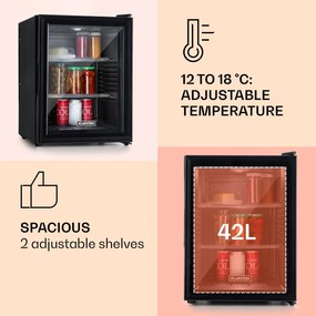 Klarstein Brooklyn 42, mini hűtőszekrény, üvegajtó, LED világítás, polcok