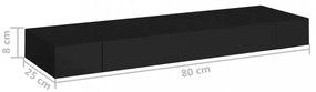 fekete lebegő fali polc fiókkal 80 x 25 x 8 cm