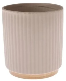 Kerámia virágcserép bambusz talppal, 12 x 12 x 13cm