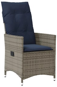 3 Részes Kerti Étkező Szett Párnákkal Szürke Poli Rattan, Kerti Asztal Fekete 80x80x73 cm Edzett Üveggel