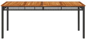 fekete polyrattan és akácfa kerti asztal 180 x 90 x 75 cm
