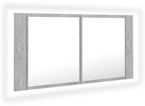 Betonszürke akril LED-es tükrös fürdőszobaszekrény 90x12x45 cm