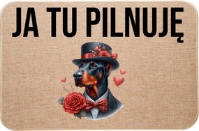lenvászon Lábtörlő Az Ajtó előtt Én Itt őrzöm a Doberman Valentin-napi szíveket