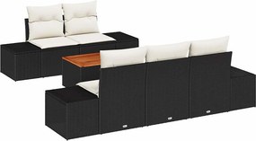 vidaXL Kerti Kanapé Szett párnával 6 pcs Fekete polirattan