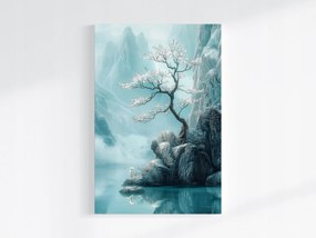 Vászonkép Canvas Keleti Cseresznye Hegyek Türkiz Japán Zen 80x120