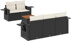 vidaXL 6 részes fekete polyrattan kerti ülőgarnitúra párnákkal