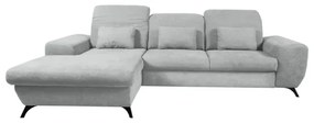Kihúzható L alakú kárpitozott sarokkanapé ALTA, balos, szürke, tárolóval