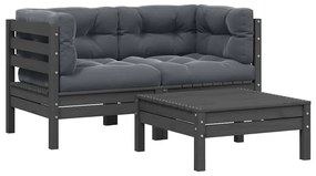 vidaXL 3 részes szürke tömör fenyőfa kerti ülőgarnitúra párnákkal