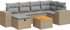 vidaXL 7 részes bézs polyrattan kerti ülőgarnitúra párnákkal