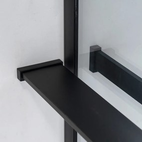 Stuxi Milano Easy Black Kombi Plus 2 Walk-in zuhanyfal, 90x110 cm, 8 mm vastag vízlepergető biztonsági üveggel, helytakarékos stabilizátorral, 2 polccal