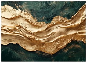 Kép - Zöld absztrakció arannyal II. (70x50 cm)