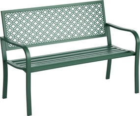 Outsunny Acél Kerti Pad, 2-Fős Park Pad Háttámlával és Karfával, Virágmintás Pad, Kerthez, Erkélyhez, max. 240 kg, Sötétzöld, 127 x 63 x 83 cm | Aosom